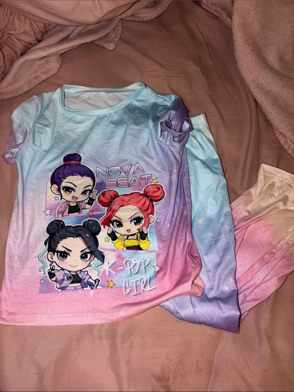 K-Pop Girl Gradient Kids Matching Set in Pink, Purple & Blue